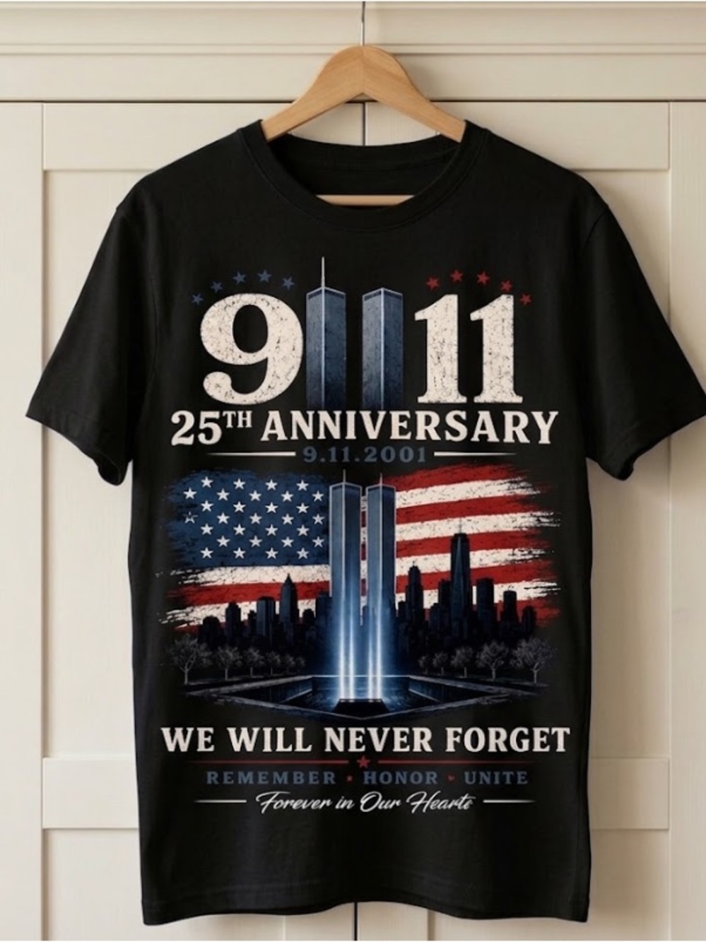 911 25th Anniversary Memorial Black Graphic T-Shirt